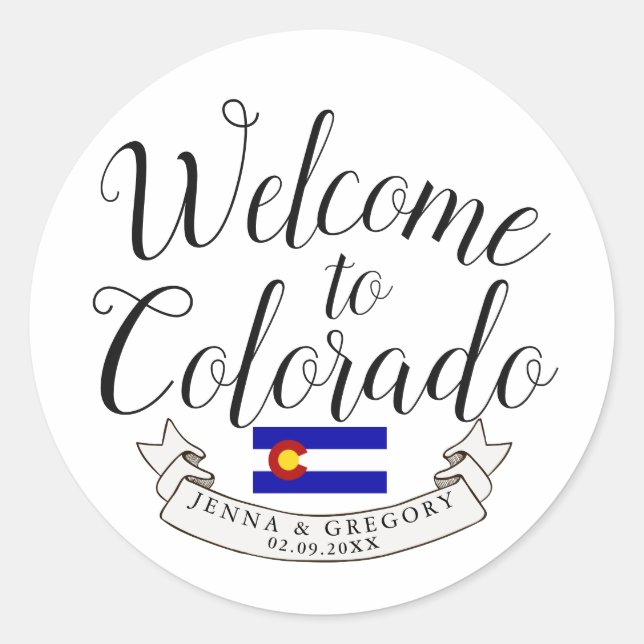 Welcome to Colorado | Destination Wedding Custom Classic Round Sticker (Front)