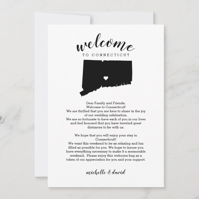 Welcome to Connecticut Wedding Letter & Itinerary (Front)