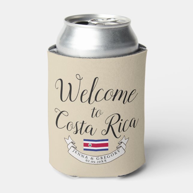 Welcome to Costa Rica | Destination Wedding Custom Can Cooler (Can Front)