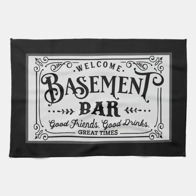 Welcome to Dad's Basement Bar Tea Towel (Horizontal)