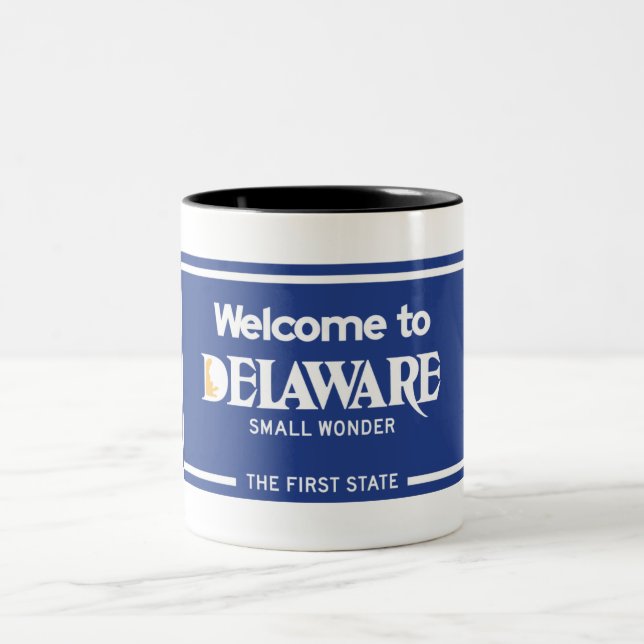 Welcome to Delaware - USA Road Sign Two-Tone Coffee Mug (Center)
