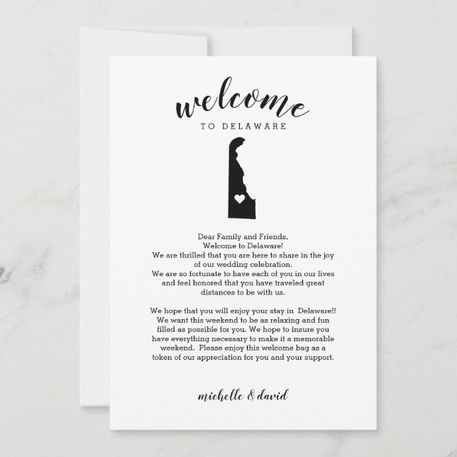 Welcome to Delaware | Wedding Letter & Itinerary (Front)
