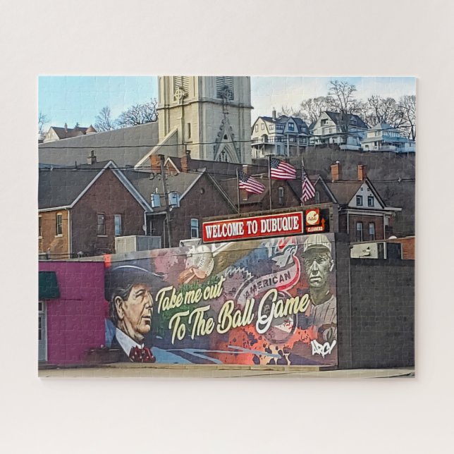 Welcome to Dubuque, Iowa Sign with American Flags Jigsaw Puzzle (Horizontal)