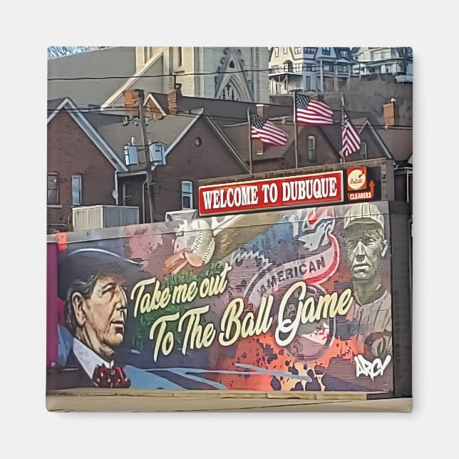 Welcome to Dubuque, Iowa Sign with American Flags Magnet (Front)