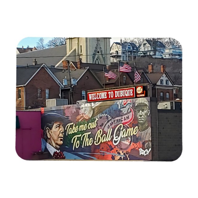 Welcome to Dubuque, Iowa Sign with American Flags Magnet (Horizontal)