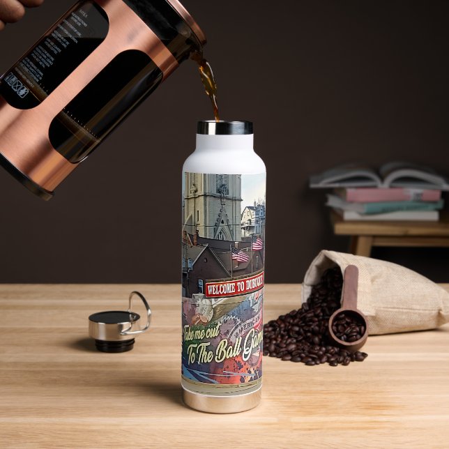 Welcome to Dubuque, Iowa Sign with American Flags Water Bottle (Coffee)