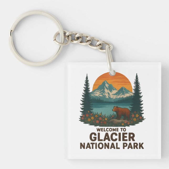 Welcome to Embroidery Glacier National USA Park Key Ring (Front)