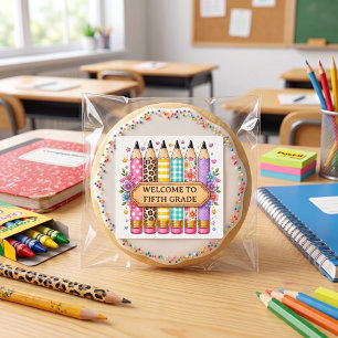 Welcome to Fifth Grade Cartoon Pencil Square Sticker