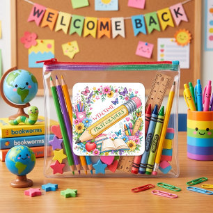 Welcome to First Grade Retro Pencil Square Sticker