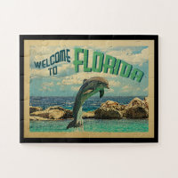 Welcome To Florida Dolphin Vintage Travel