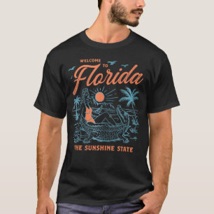 Welcome To Florida Funny Gator Beach Sunshine Stat T-Shirt