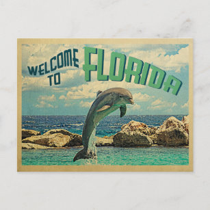 Welcome To Florida Postcard Dolphin Vintage Travel