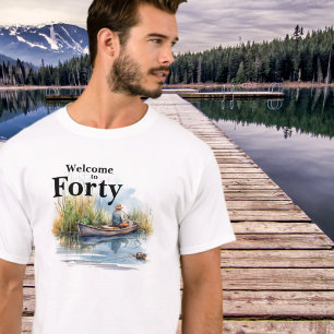 Welcome to Forty Men's Watercolor Birthday Fishing T-Shirt