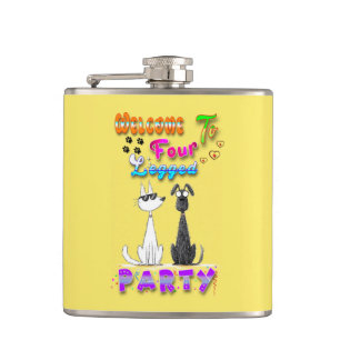 Welcome To Four Legged Party Hip Flask