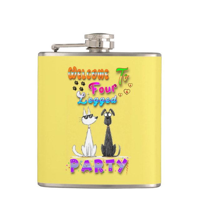 Welcome To Four Legged Party Hip Flask (Front)
