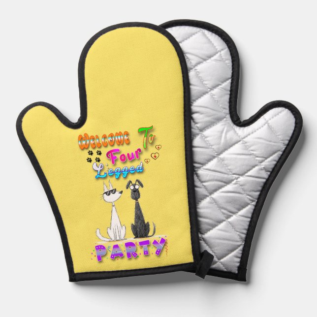 Welcome To Four Legged Party Oven Mitt (Front/Back)