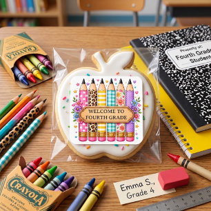 Welcome to Fourth Grade Cartoon Pencil Square Sticker