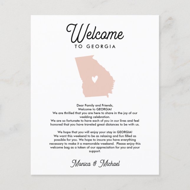 Welcome TO GEORGIA Letter & Itinerary ANY COLOR (Front)