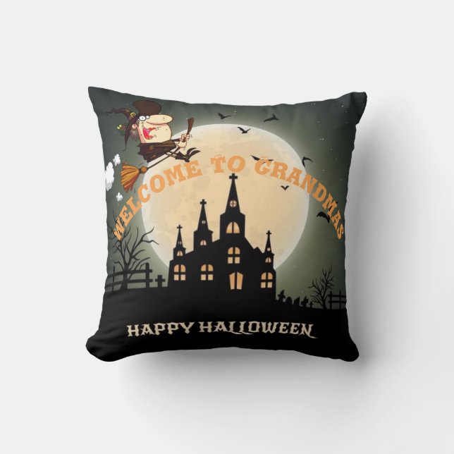 Welcome To Grandmas Halloween Witch Cushion (Front)