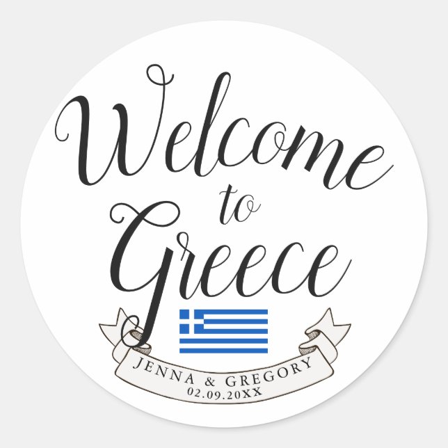Welcome to Greece | Destination Wedding Favour Classic Round Sticker (Front)