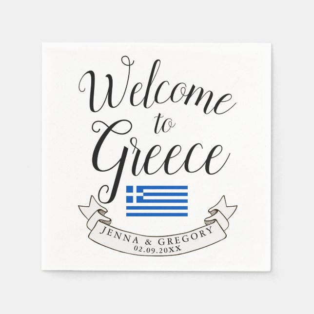 Welcome to Greece | Destination Wedding Favour Napkin (Front)