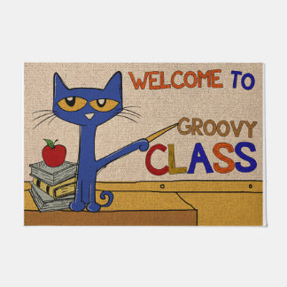 Welcome To Groovy Class Rug, Cat Teacher Doormat