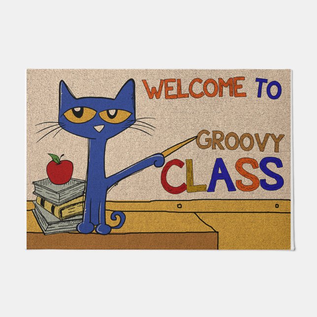 Welcome To Groovy Class Rug, Cat Teacher Doormat (Front)