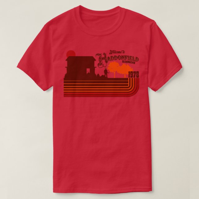 Welcome to Haddonfield Retro Horror 70s Tourist T-Shirt (Design Front)