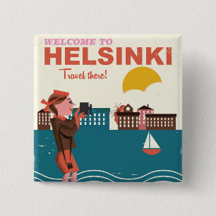 Welcome to Helsinki Finland vintage travel poster 15 Cm Square Badge