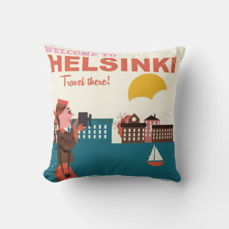 Welcome to Helsinki Finland vintage travel poster Cushion
