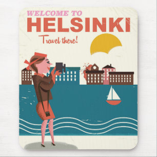 Welcome to Helsinki Finland vintage travel poster Mouse Mat