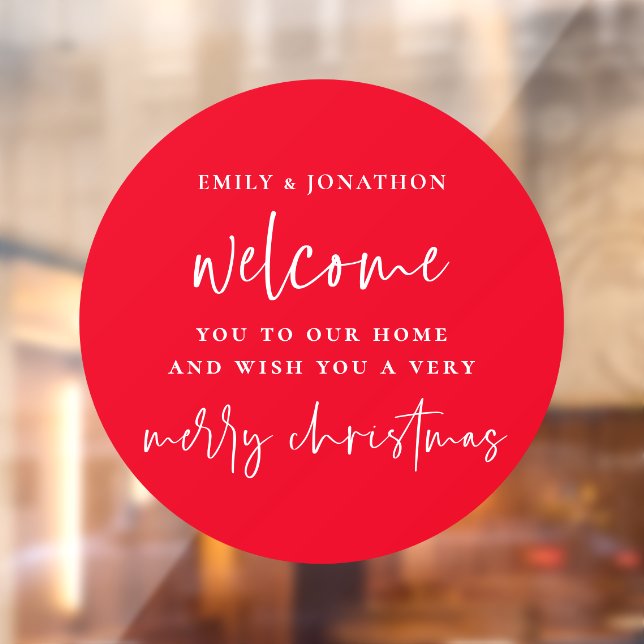 Welcome to Home Names Merry Christmas Red White Window Cling (Sheet 2)
