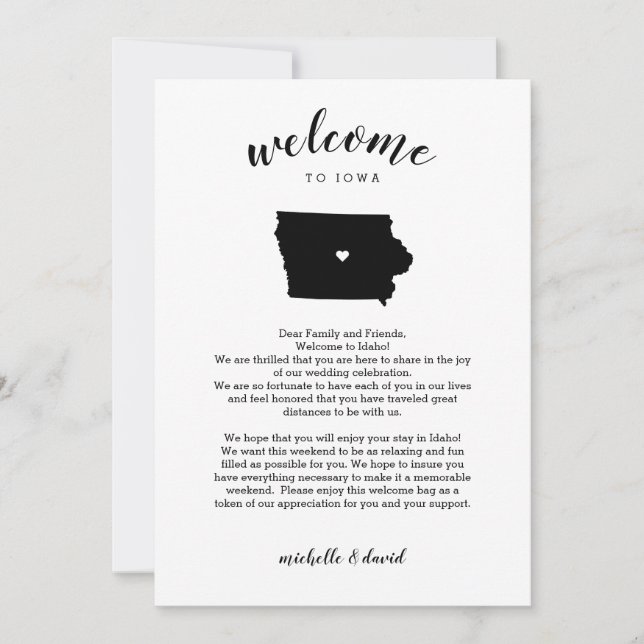 Welcome to Iowa | Wedding Letter & Itinerary (Front)