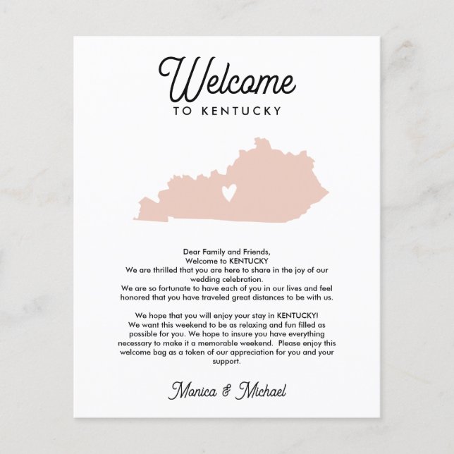 Welcome TO KENTUCKY Letter & Itinerary ANY COLOR (Front)