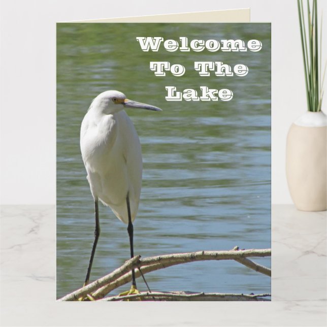 Welcome To Lake White Egret Photo Lakeside Guest Thank You Card (Front)