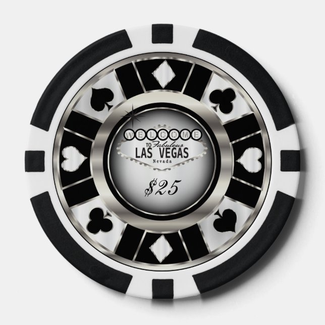 Welcome to Las Vegas - Black, Silver and White Poker Chips (Front)