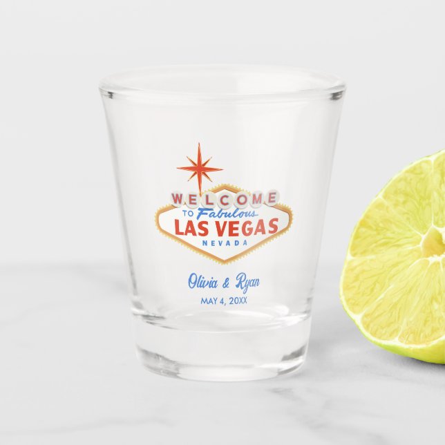 Welcome to Las Vegas Personalised Wedding Shot Glass (Front)