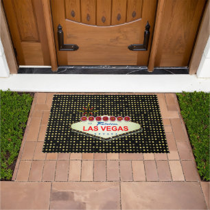 Welcome To Las Vegas Poker Card Suits on Black  Doormat