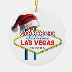 Welcome to Las Vegas Santa Hat Ceramic Tree Decoration