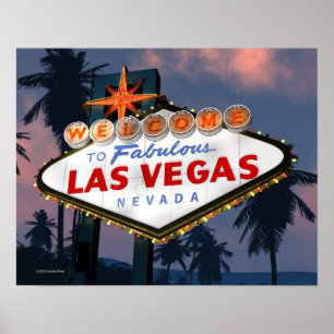 Welcome to Las Vegas Sign Night Retro Poster Print