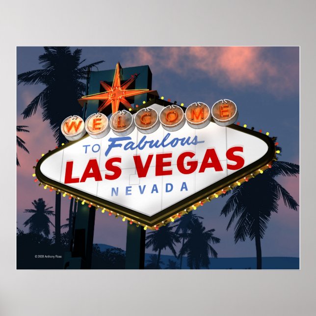 Welcome to Las Vegas Sign Night Retro Poster Print (Front)