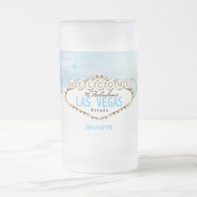 Welcome to Las Vegas - Sky Baby Blue Frosted Glass Beer Mug (Center)