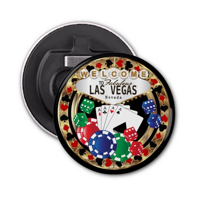 Welcome to Las Vegas Style - Red and Gold Bottle Opener (Front)