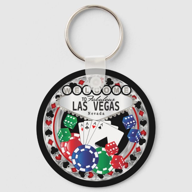 Welcome to Las Vegas Style - Red and Silver  Key Ring (Front)
