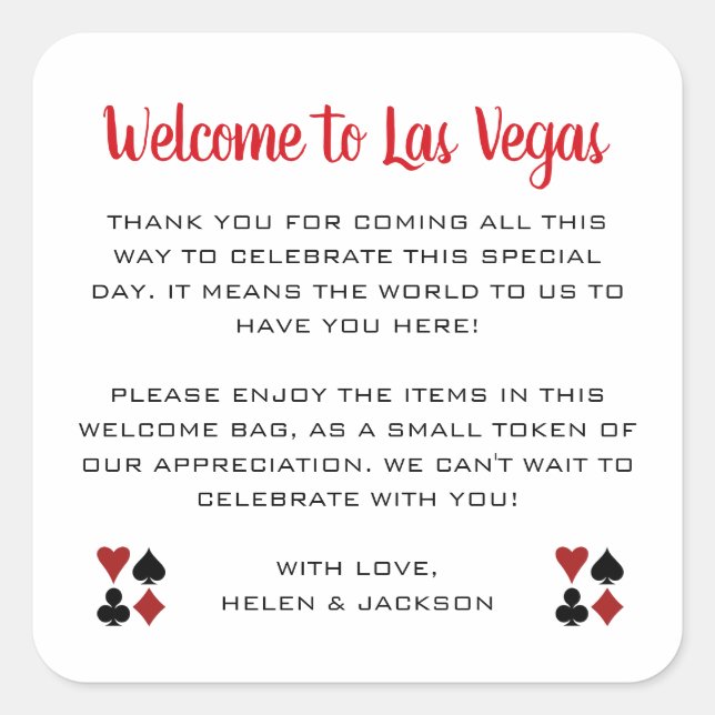 Welcome to Las Vegas Wedding Welcome Basket Square Sticker (Front)