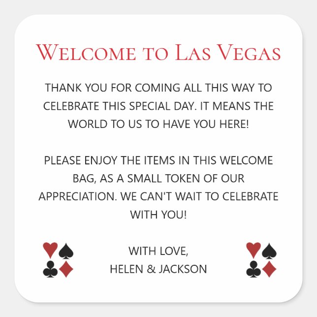Welcome to Las Vegas Wedding Welcome Gift Bag Square Sticker (Front)