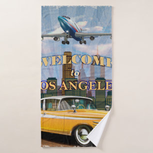 Welcome to Los Angeles retro poster. Bath Towel