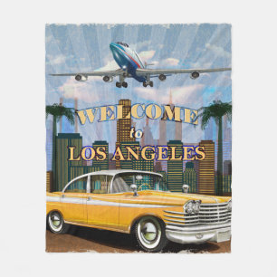 Welcome to Los Angeles retro poster. Fleece Blanket
