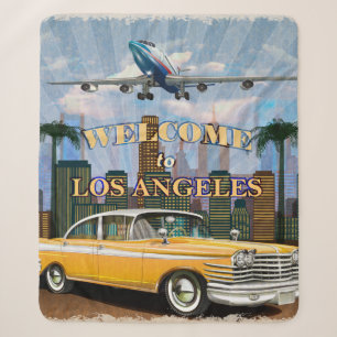 Welcome to Los Angeles retro poster. Sherpa Blanket