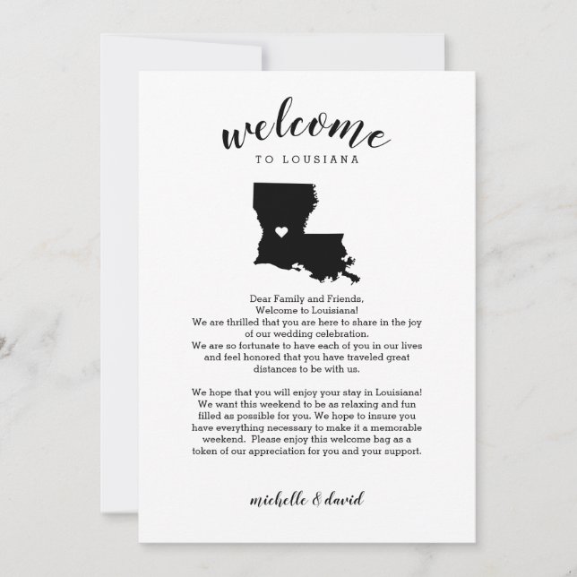 Welcome to Louisiana | Wedding Letter & Itinerary (Front)